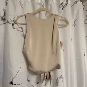 Elegant Beige Sleeveless and Backless Satin Top
